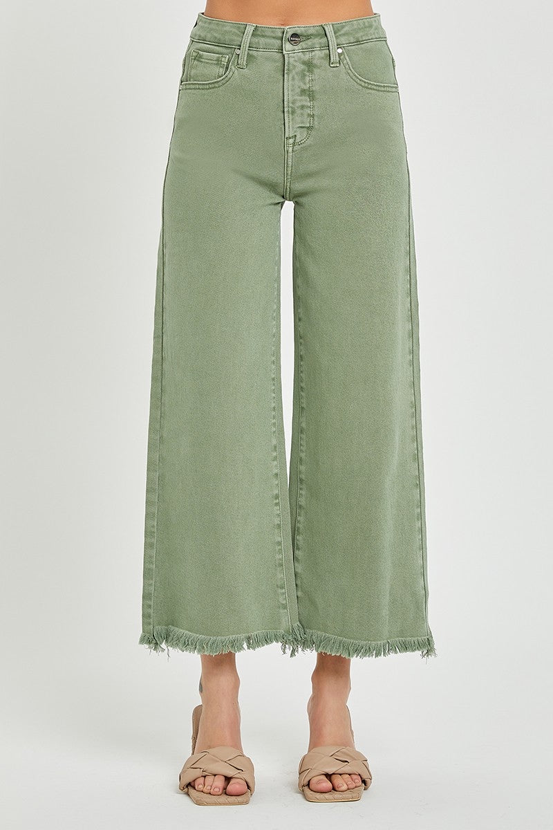 Olive High Rise Tummy Control Cropped Wide Leg