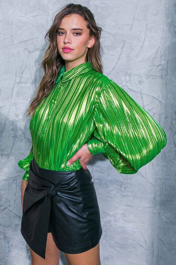 Green Pleated Foiled Top
