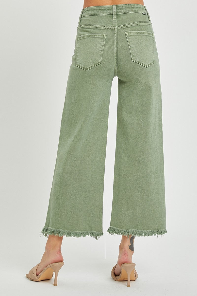 Olive High Rise Tummy Control Cropped Wide Leg