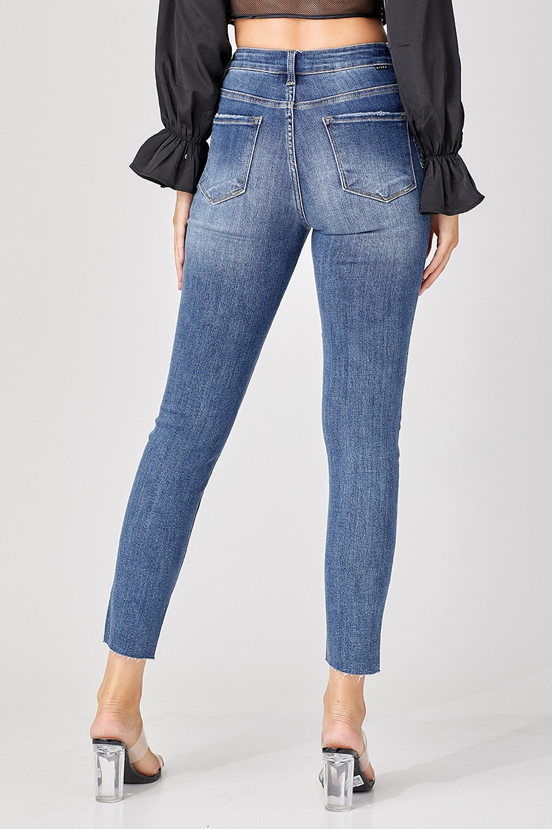 Dark Skinny High-Rise Cross Over Loose Ankle Jeans