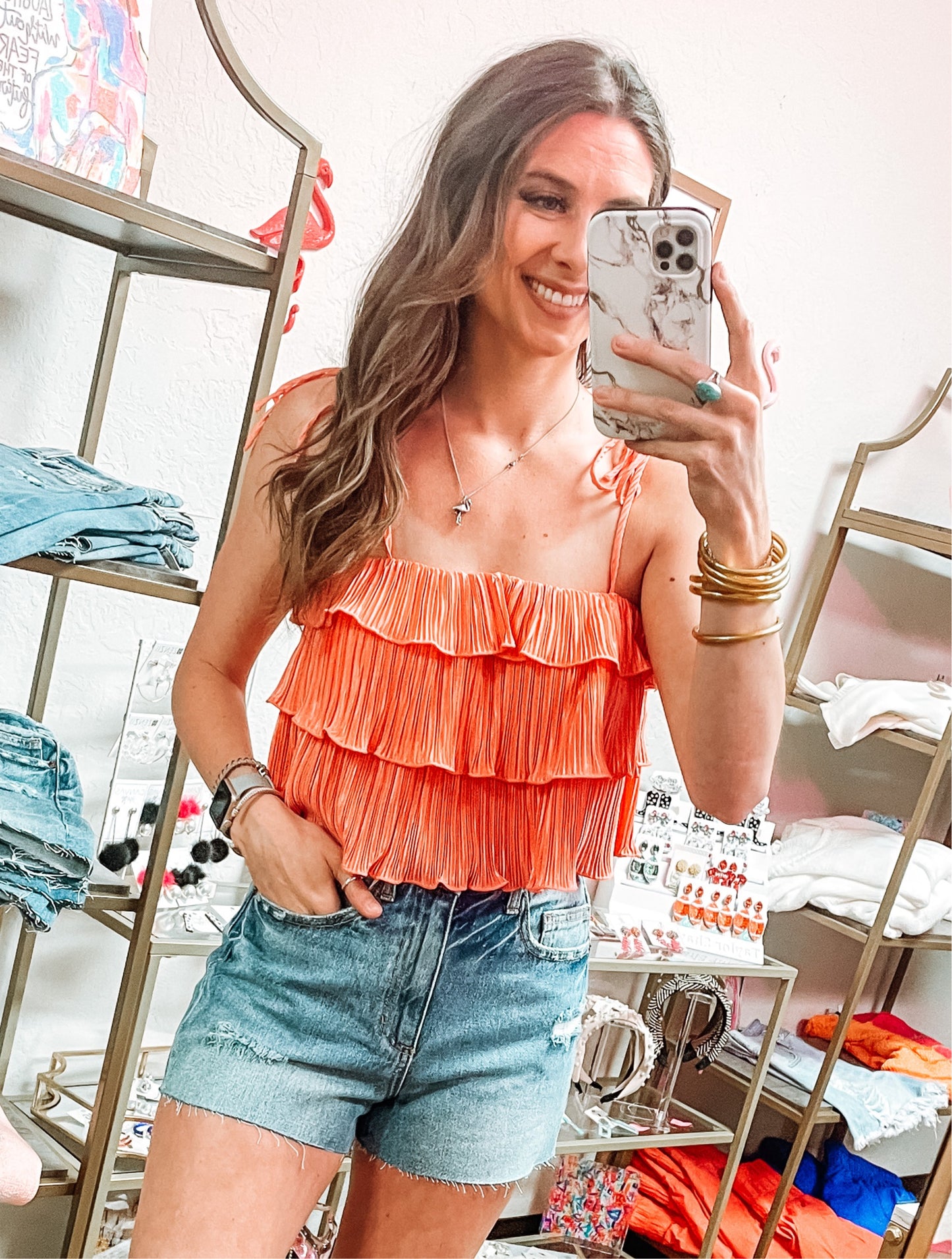 Coral Pleated Top