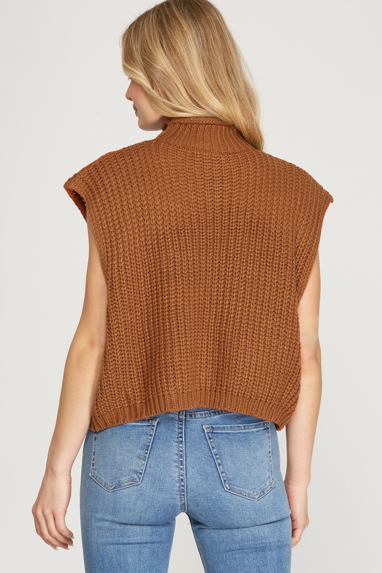 Caramel Sleeveless Sweater Top