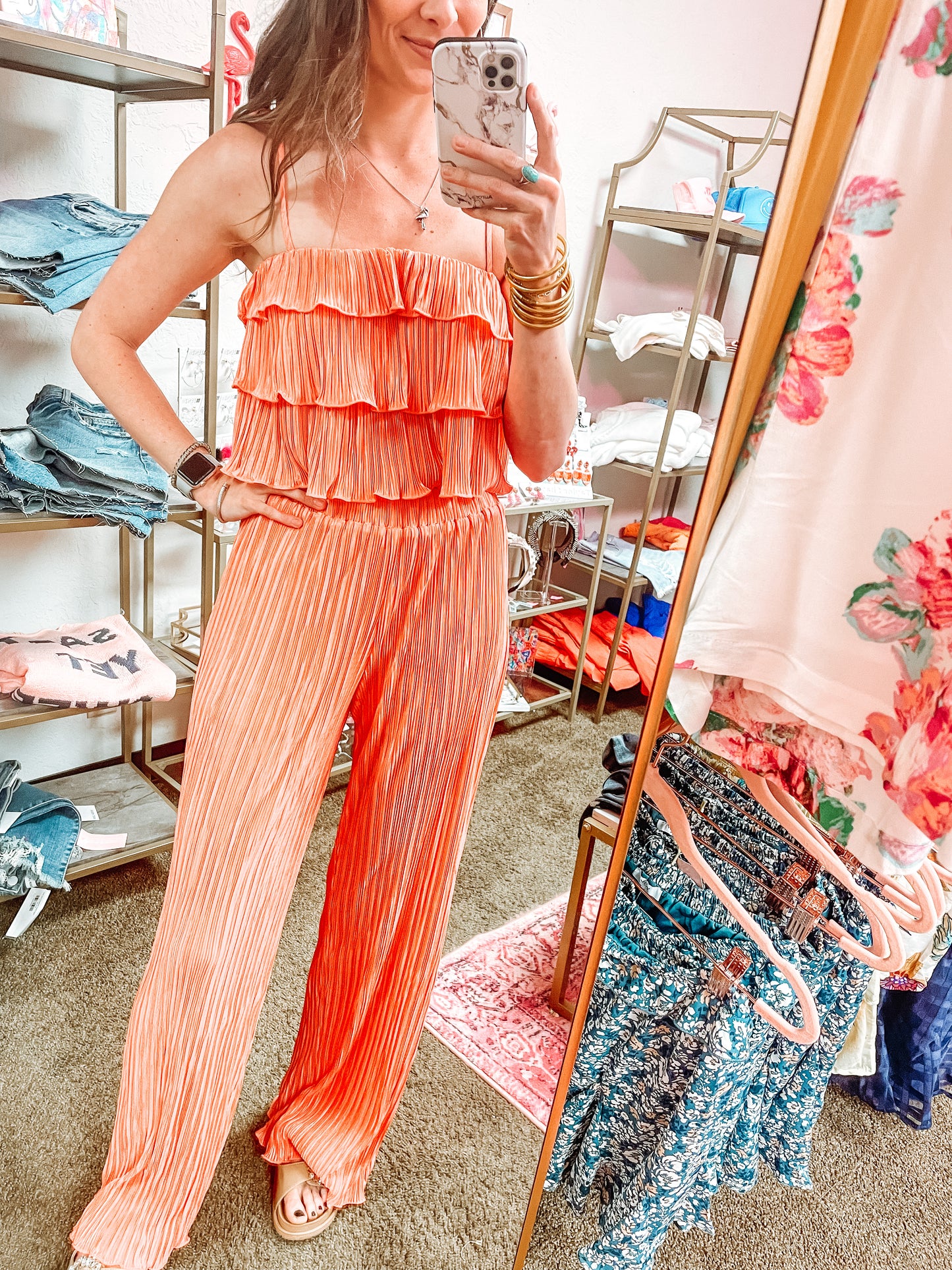 Coral Pleated Top
