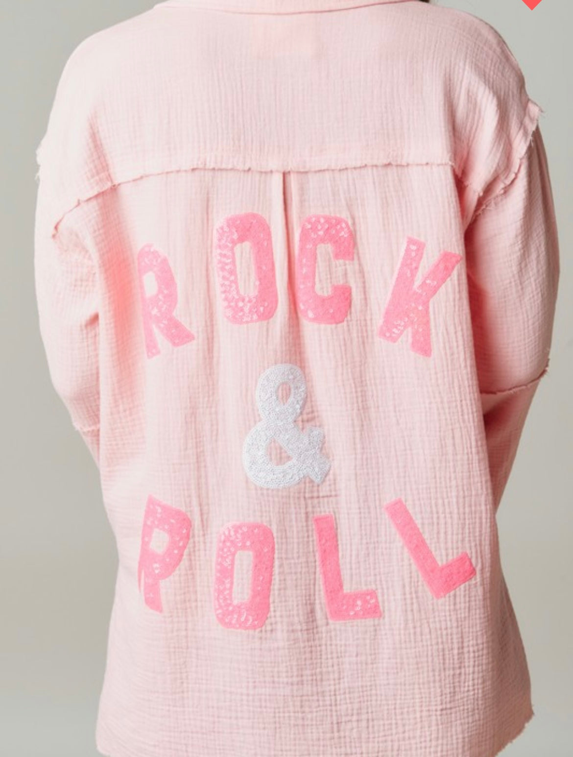 Pink Rock and Roll Sequins Button Down