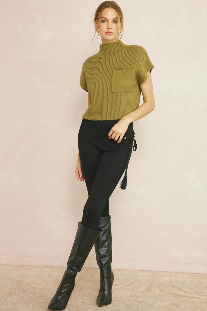 Olive Solid Knit Cropped Top