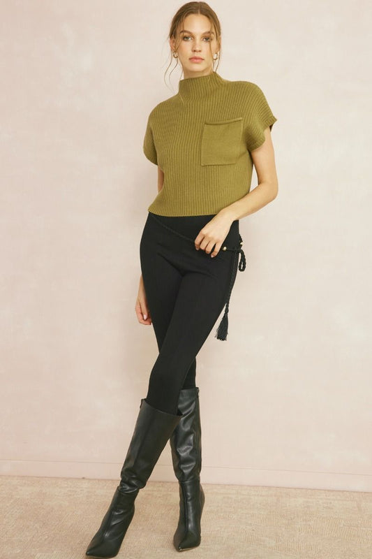 Olive Solid Knit Cropped Top