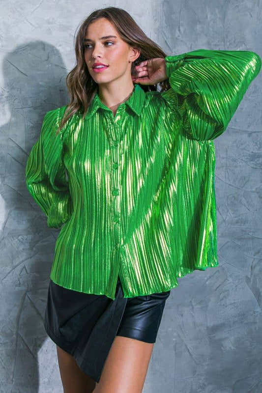 Green Pleated Foiled Top