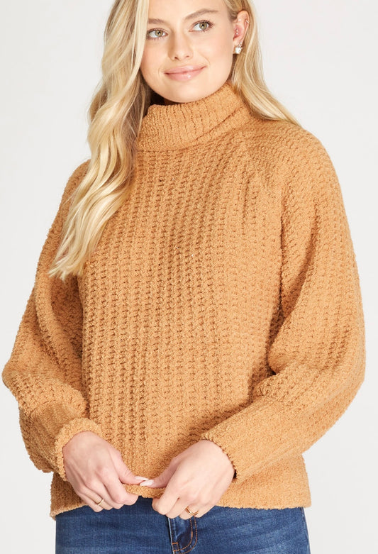 Camel Puff Sleeve Knit Sweater