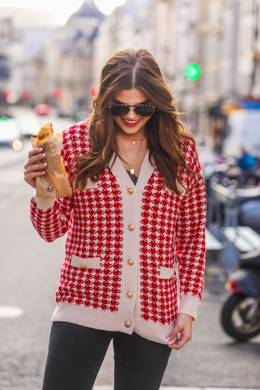 Red Houndstooth Cardigan