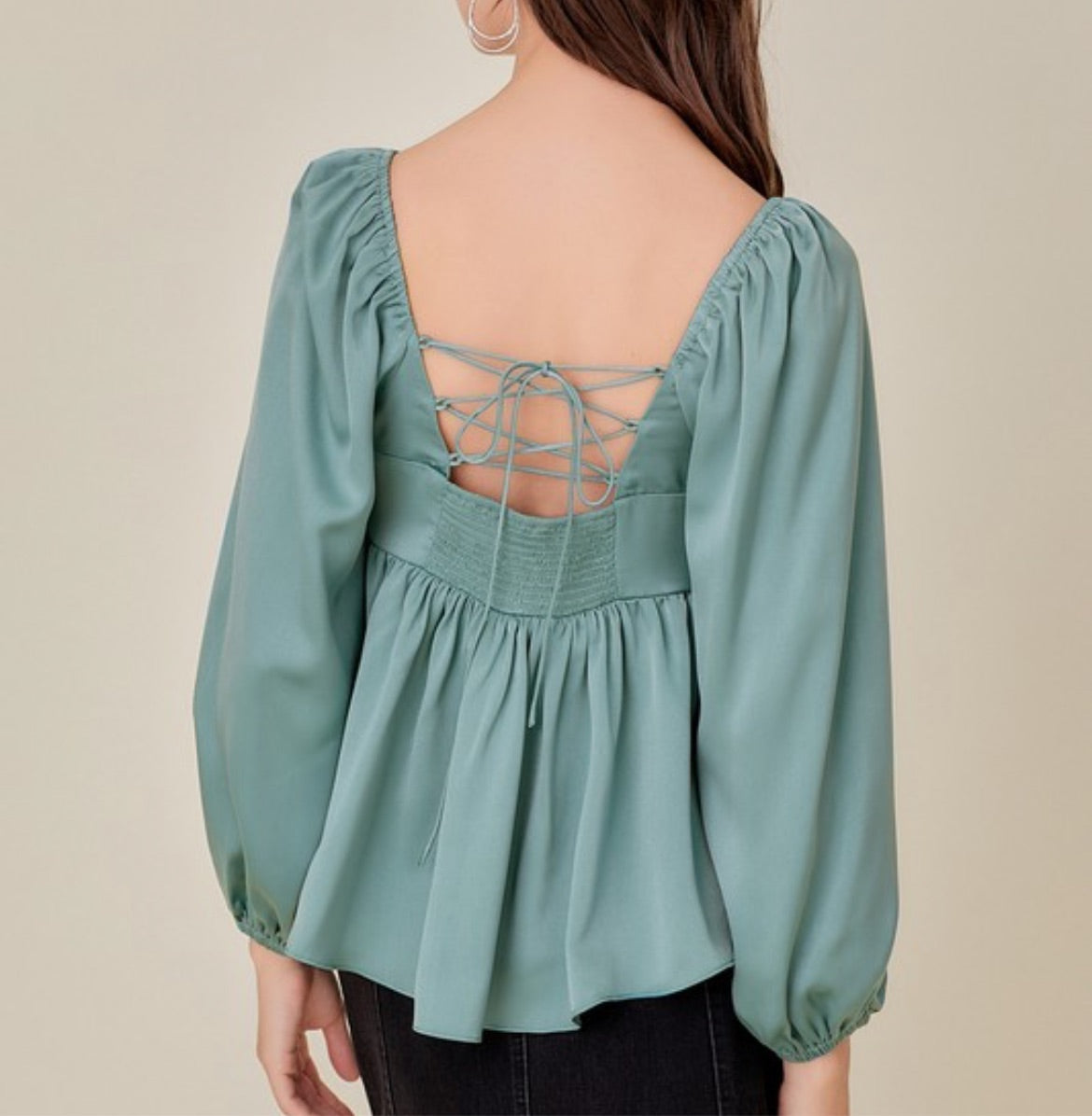 V Trimmed Backed Laced Peplum Top