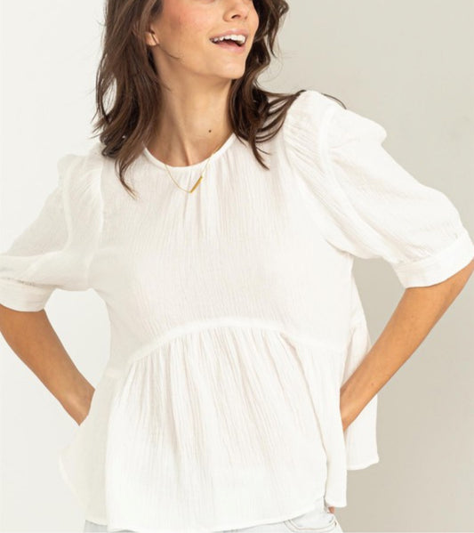 White Short Sleeve Peplum Top