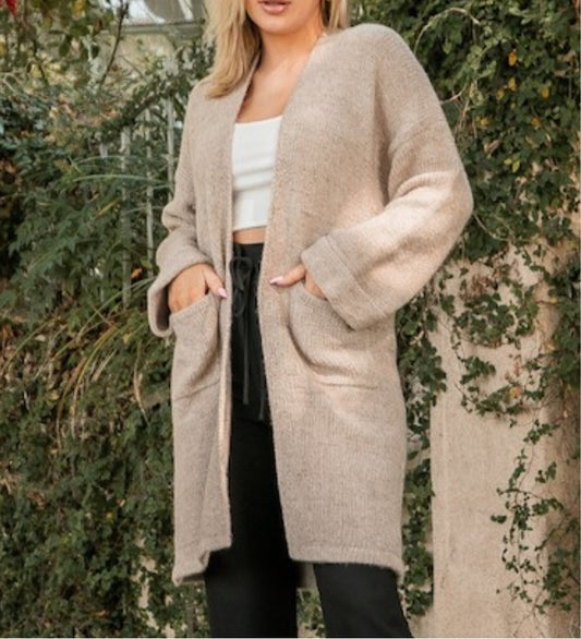 Taupe Solid Knit Cardigan