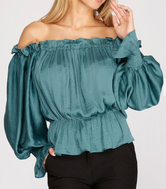 Teal Off the Shoulder Top