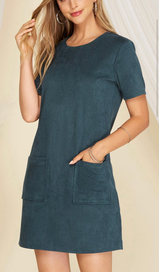 Navy Faux Suede Dress
