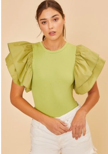 Lime Green Puff Sleeve Bodysuit