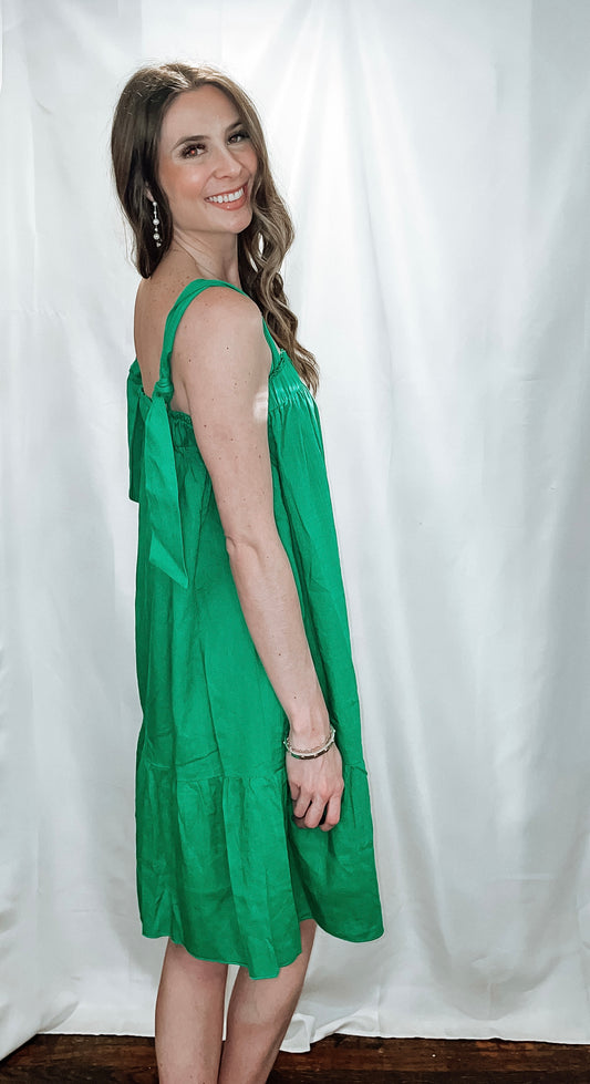 Green Knotted Back Ruffled Dress