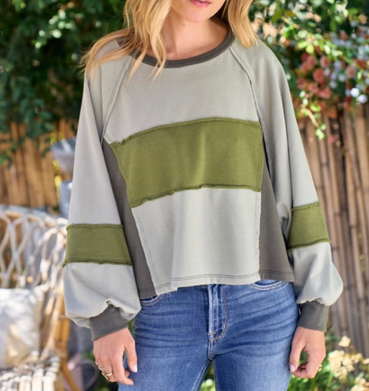 Green Color Block Sweater